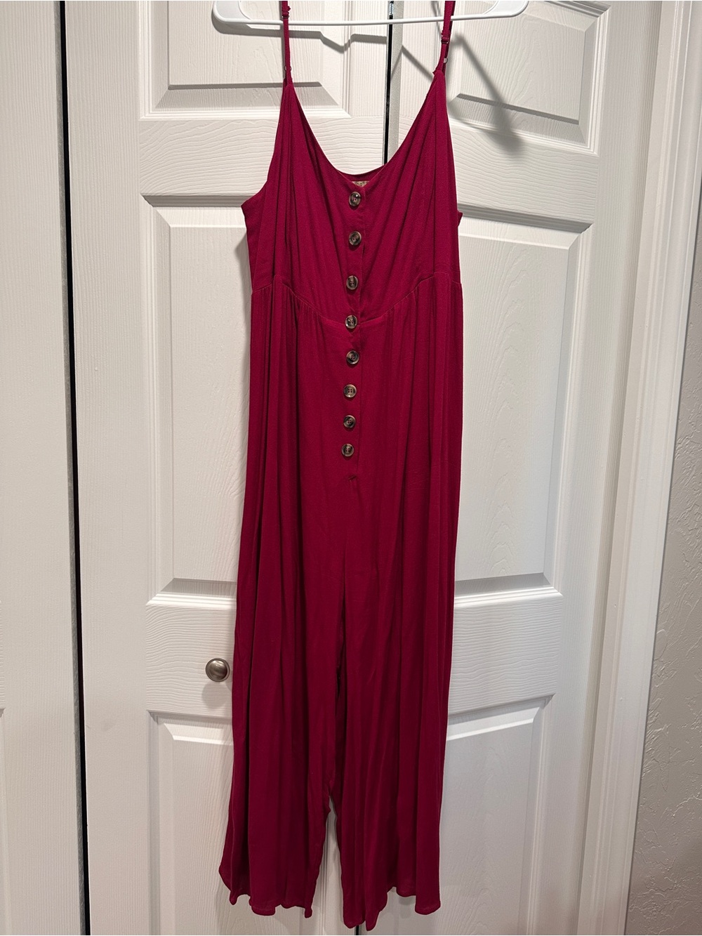 Kori America Magenta Pink Rayon Button Front Wide Leg Jumpsuit Size Medium